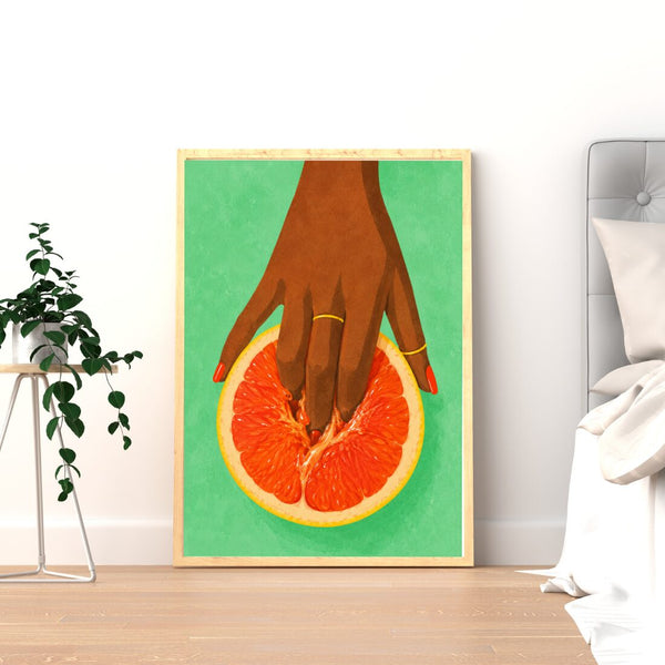 Grapefruit Poster – sinnlicher Boho Kunstdruck in Grün und Orange