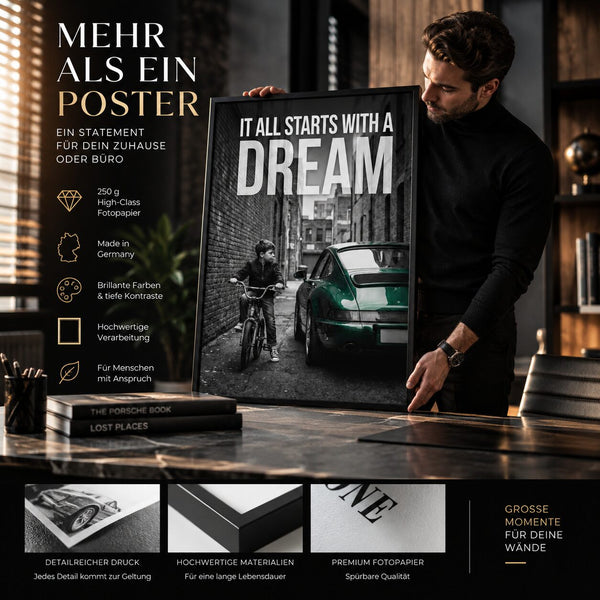 It All Starts With A Dream Poster – Motivation Kunstdruck in Schwarz Weiß