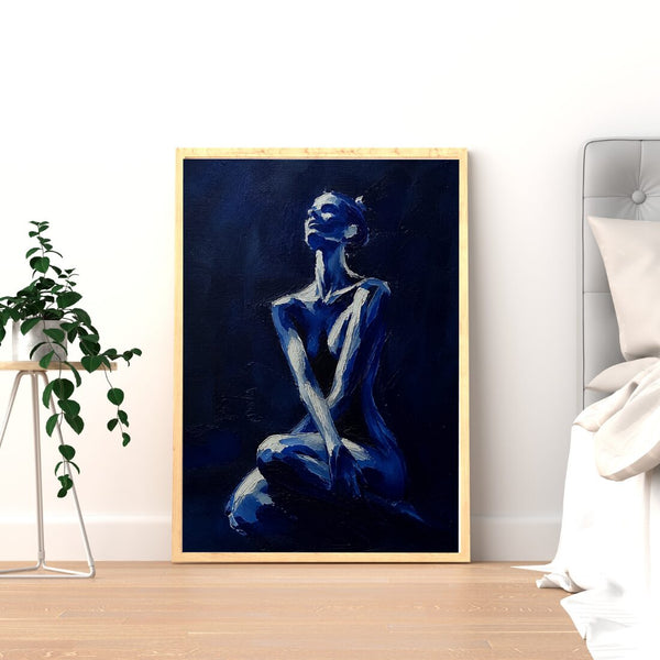 Blauer Akt Poster – moderne Malerei als Kunstdruck in Indigo