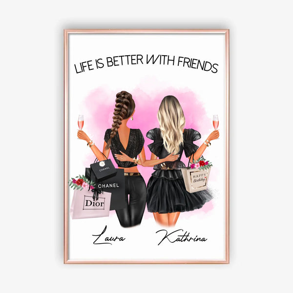 Personalisiertes Beste Freundinnen Shopping/Birthday Poster – Freundin Poster Personalisiert mit Namen