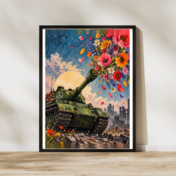 Blumen statt Waffen – Statement Poster in Grün & Pink
