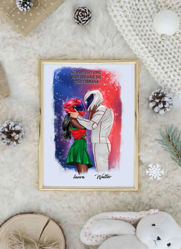 Biker Paar Clipart Pärchen Poster Personalisiert mit Namen - MyMagicMemory DE