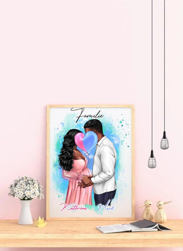 Eltern werden Poster - personalisiertes Clipart Poster mit Namen - MyMagicMemory DE