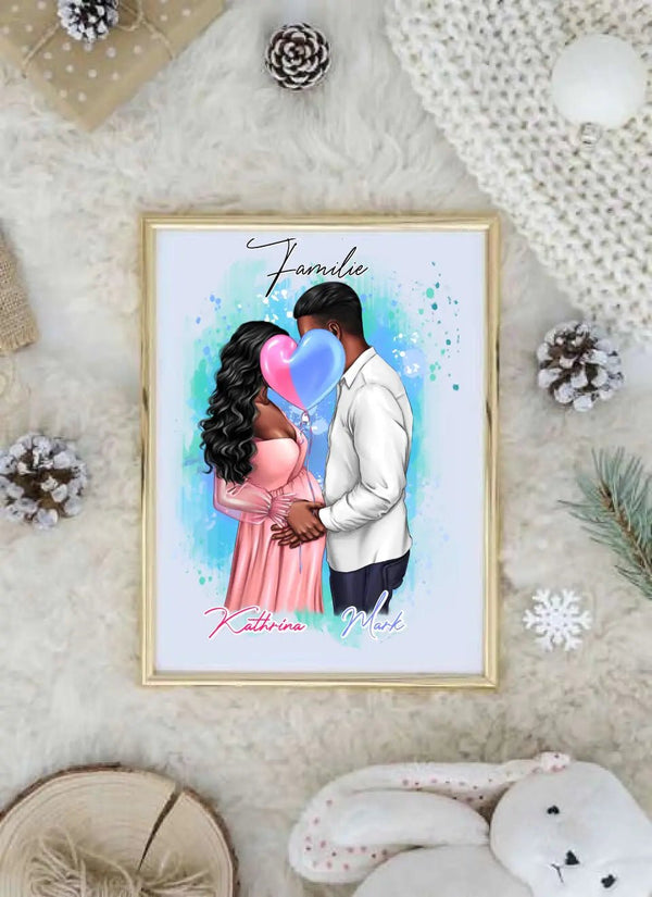 Eltern werden Poster - personalisiertes Clipart Poster mit Namen - MyMagicMemory DE