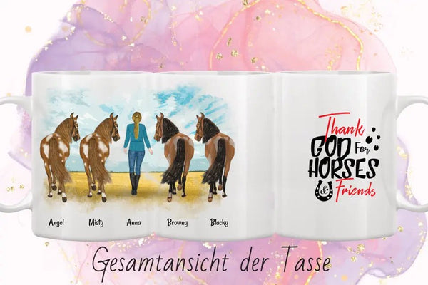 Frau mit bis zu 4 Pferden Clipart Tasse Personalisiert mit Namen - MyMagicMemory DE