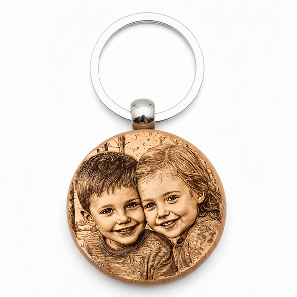Fotogravur Anhänger – Schlüsselanhänger aus Holz mit deinem Bild