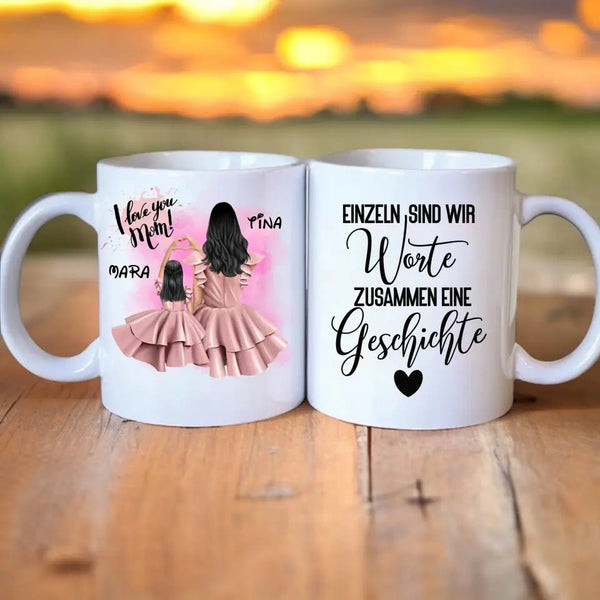 Mutter & Tochter Herz Clipart Tasse Personalisiert mit Namen - MyMagicMemory DE