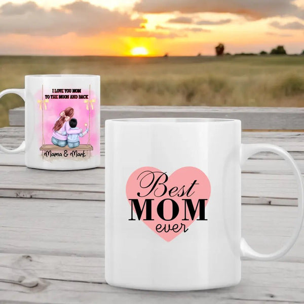 Mutter und Kind auf Schaukel Clipart Tasse Personalisiert mit Namen Junge/Mädchen - MyMagicMemory DE