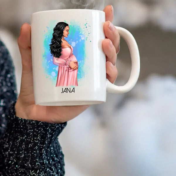 Mutter werden - Schwanger Clipart Tasse Personalisiert mit Namen - MyMagicMemory DE