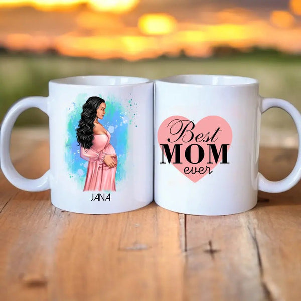 Mutter werden - Schwanger Clipart Tasse Personalisiert mit Namen - MyMagicMemory DE