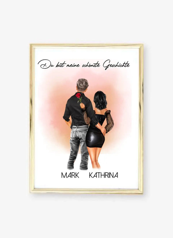 Pärchen Clipart Poster Personalisierbar mit Namen Paar Poster - MyMagicMemory DE