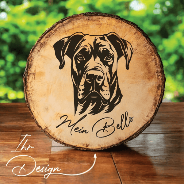 Personalisierte Hunde Kunstwerk auf Holz mit Widmung auf einer Baumscheibe - Erinnerung - Andenken - Schild mit Gravur in 6 Größen - MyMagicMemory DE
