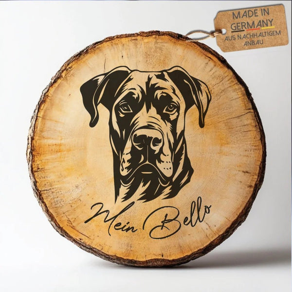 Personalisierte Hunde Kunstwerk auf Holz mit Widmung auf einer Baumscheibe - Erinnerung - Andenken - Schild mit Gravur in 6 Größen - MyMagicMemory DE