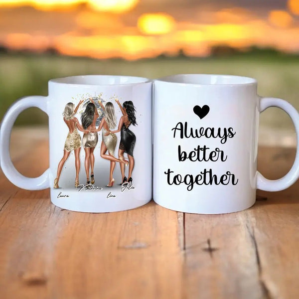Personalisierte Tasse Girls out Beste Freundinnen - Freundin Clipart Tasse Personalisiert mit Namen 2 - 4 Personen - MyMagicMemory DE