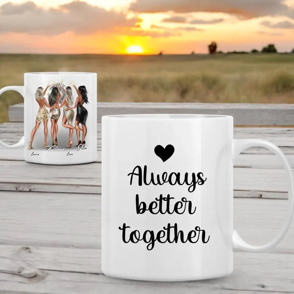Personalisierte Tasse Girls out Beste Freundinnen - Freundin Clipart Tasse Personalisiert mit Namen 2 - 4 Personen - MyMagicMemory DE