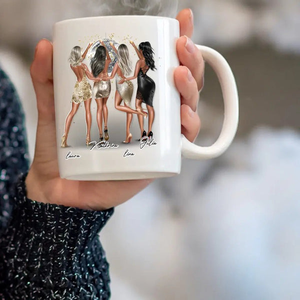 Personalisierte Tasse Girls out Beste Freundinnen - Freundin Clipart Tasse Personalisiert mit Namen 2 - 4 Personen - MyMagicMemory DE