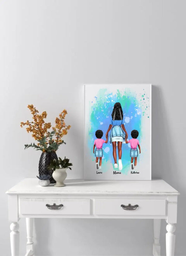 Personalisiertes Mama mit zwei Kindern Clipart Poster Personalisiert mit Namen - MyMagicMemory DE