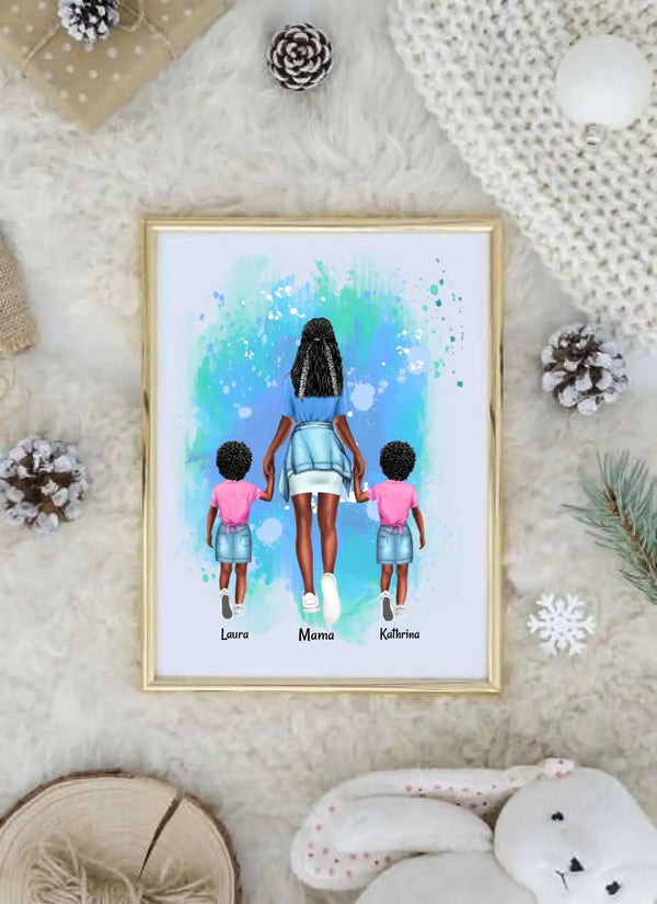 Personalisiertes Mama mit zwei Kindern Clipart Poster Personalisiert mit Namen - MyMagicMemory DE