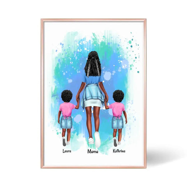 Personalisiertes Mama mit zwei Kindern Clipart Poster Personalisiert mit Namen - MyMagicMemory DE