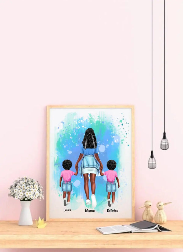 Personalisiertes Mama mit zwei Kindern Clipart Poster Personalisiert mit Namen - MyMagicMemory DE