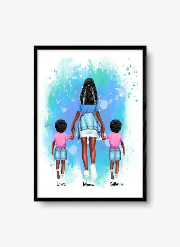 Personalisiertes Mama mit zwei Kindern Clipart Poster Personalisiert mit Namen - MyMagicMemory DE