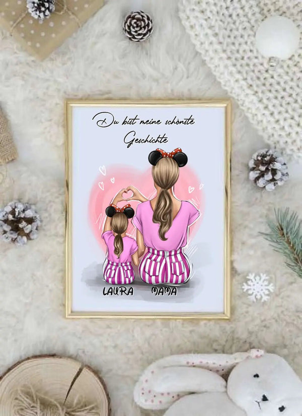 Personalisiertes Mutter und Tochter Clipart Poster Personalisiert mit Namen - MyMagicMemory DE