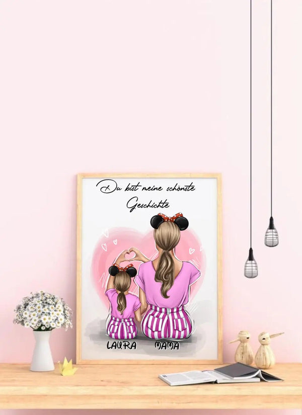 Personalisiertes Mutter und Tochter Clipart Poster Personalisiert mit Namen - MyMagicMemory DE