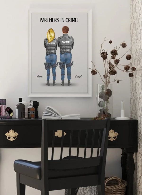 Polizei Paar Uniform - personalisiertes Clipart Poster Personalisiert mit Namen - MyMagicMemory DE