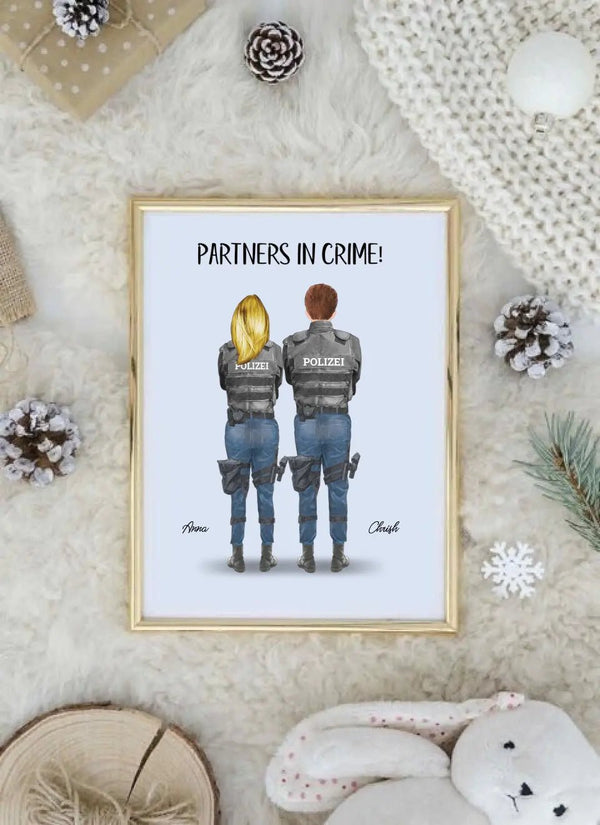 Polizei Paar Uniform - personalisiertes Clipart Poster Personalisiert mit Namen - MyMagicMemory DE