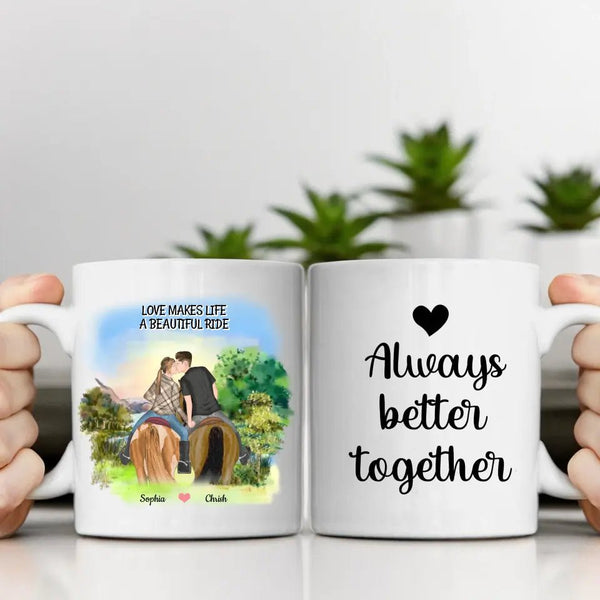 Reiten am Seeufer. Küssendes Paar auf Pferd - Clipart Tasse Personalisiert mit Namen - MyMagicMemory DE