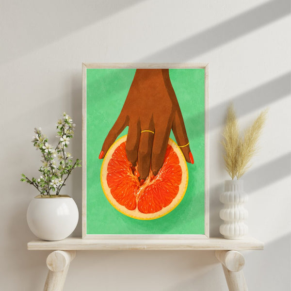 Grapefruit Poster – sinnlicher Boho Kunstdruck in Grün und Orange