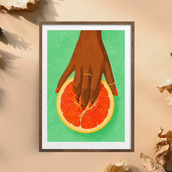 Grapefruit Poster – sinnlicher Boho Kunstdruck in Grün und Orange