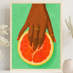 Grapefruit Poster – sinnlicher Boho Kunstdruck in Grün und Orange