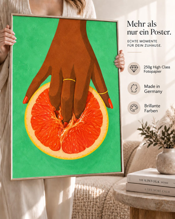 Grapefruit Poster – sinnlicher Boho Kunstdruck in Grün und Orange