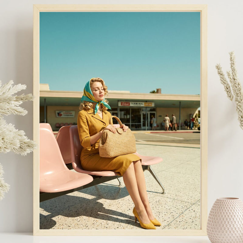 Retro Poster 50er Jahre – Frau im Vintage Look, Kunstdruck in Türkis