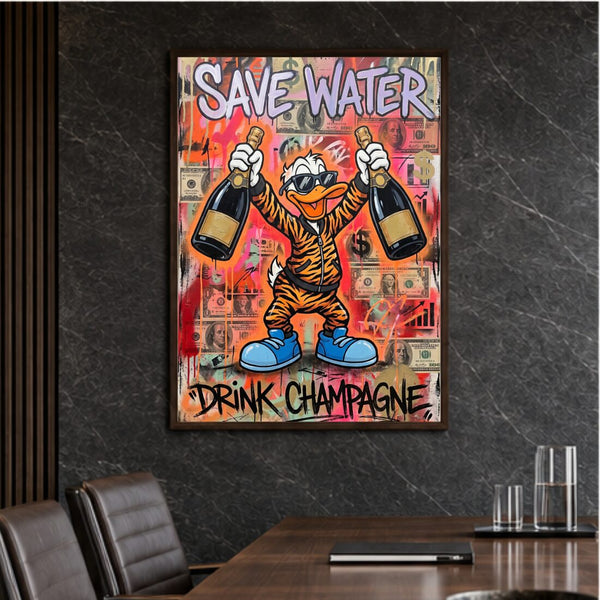 Save Water Drink Champagne Poster – Graffiti Pop Art Kunstdruck