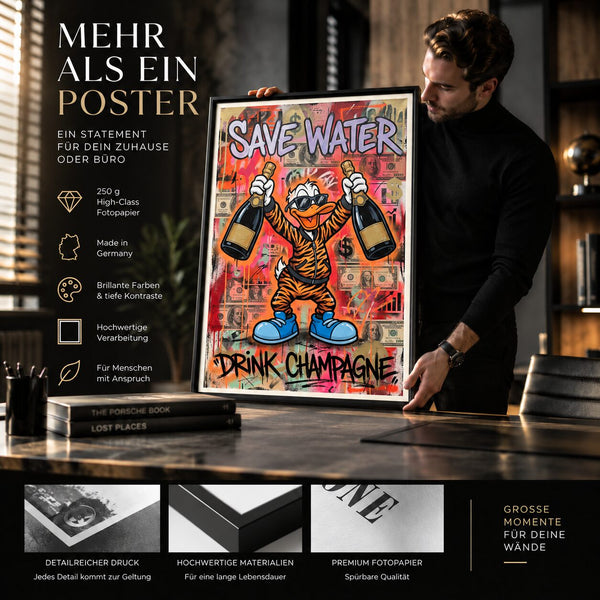 Save Water Drink Champagne Poster – Graffiti Pop Art Kunstdruck