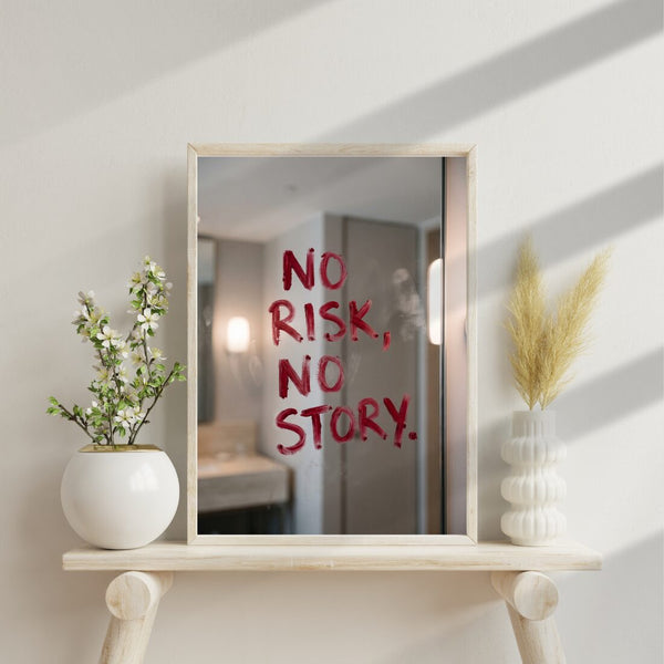 No Risk No Story Poster – Lippenstift Spruch Kunstdruck in Rot
