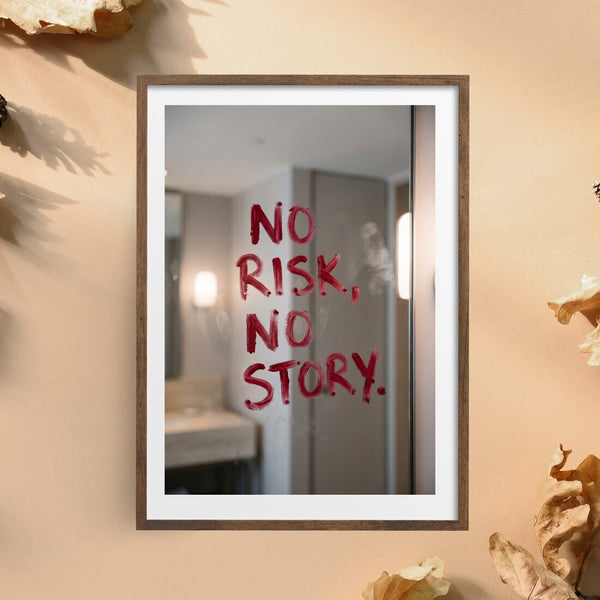 No Risk No Story Poster – Lippenstift Spruch Kunstdruck in Rot