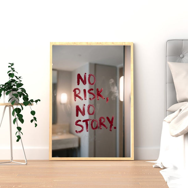 No Risk No Story Poster – Lippenstift Spruch Kunstdruck in Rot
