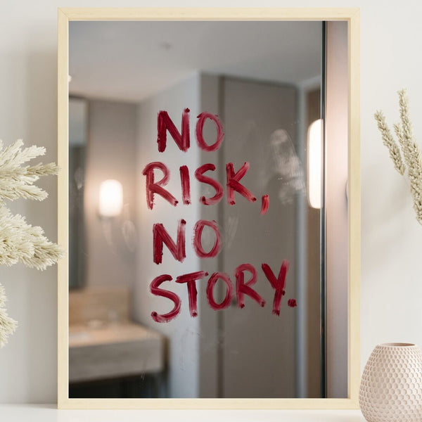 No Risk No Story Poster – Lippenstift Spruch Kunstdruck in Rot