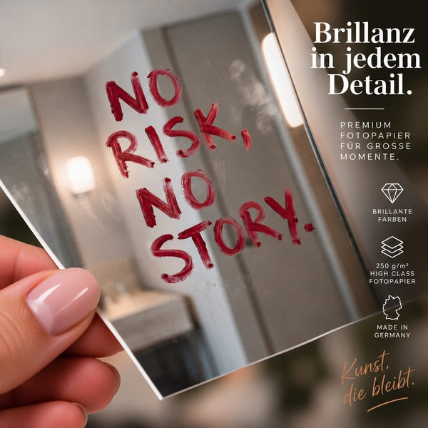 No Risk No Story Poster – Lippenstift Spruch Kunstdruck in Rot