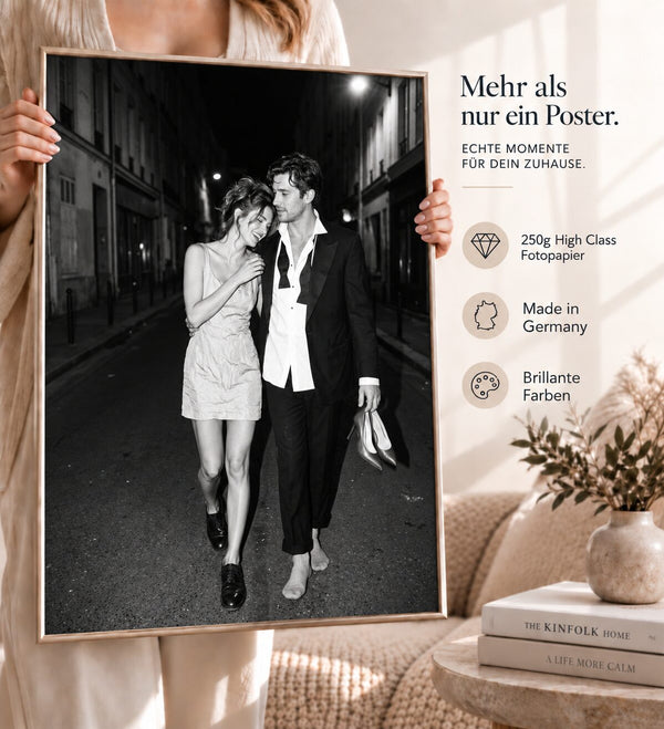 Paar Poster Paris Nacht – romantischer Schwarz Weiß Kunstdruck