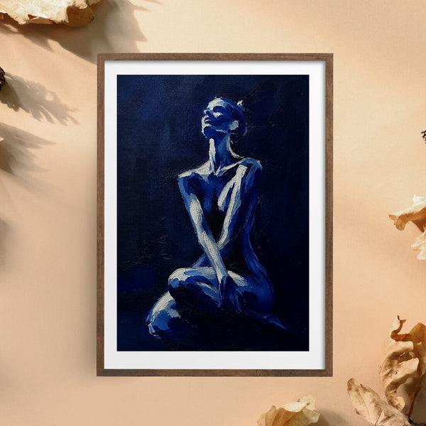 Blauer Akt Poster – moderne Malerei als Kunstdruck in Indigo