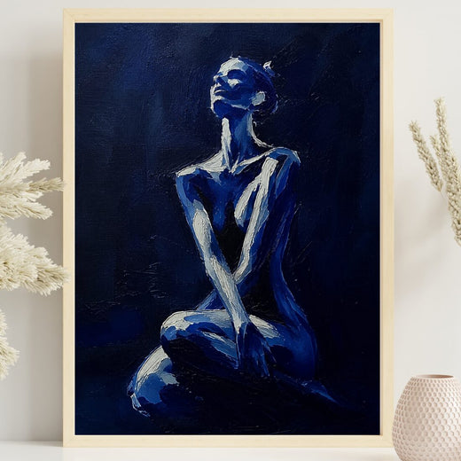 Indigo – Akt Poster als moderne Malerei in Blau