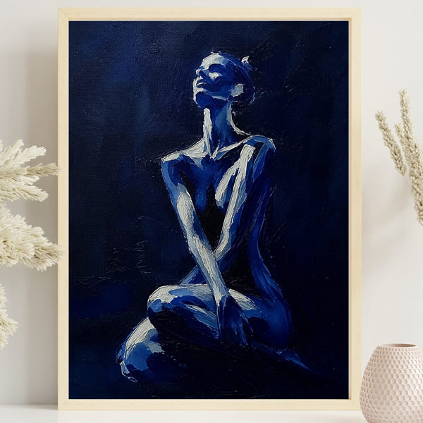 Blauer Akt Poster – moderne Malerei als Kunstdruck in Indigo