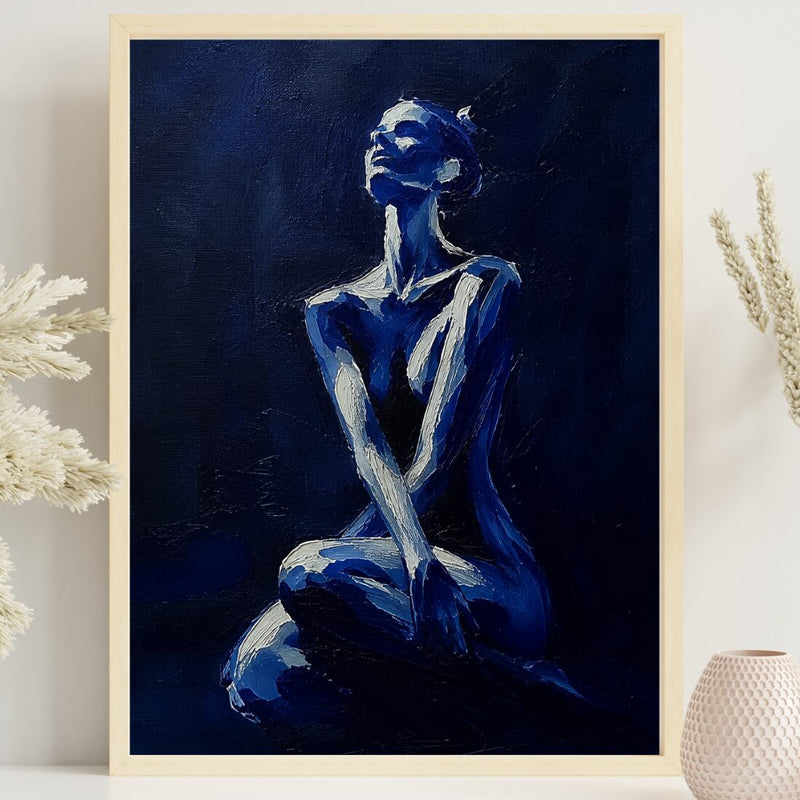 Blauer Akt Poster – moderne Malerei als Kunstdruck in Indigo