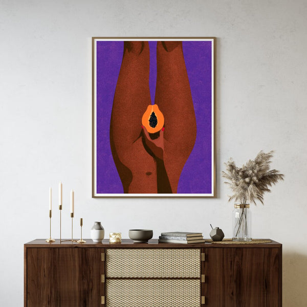Papaya Poster – sinnlicher Boho Akt Kunstdruck in Lila