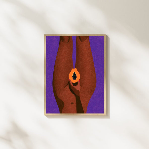 Papaya Poster – sinnlicher Boho Akt Kunstdruck in Lila