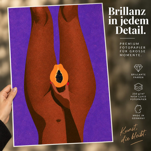 Papaya Poster – sinnlicher Boho Akt Kunstdruck in Lila